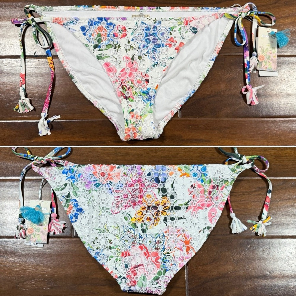 Johnny Was Women's Size XXL Floral‎ Neon Jungle Eyelet String Bikini Bottom ONLY